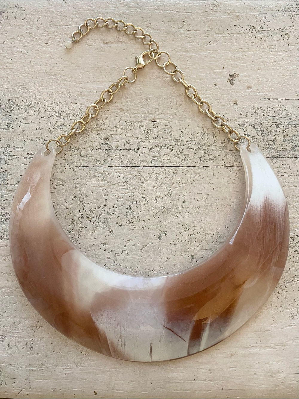 Gold Chain Cream and Brown Statement Collar Necklace